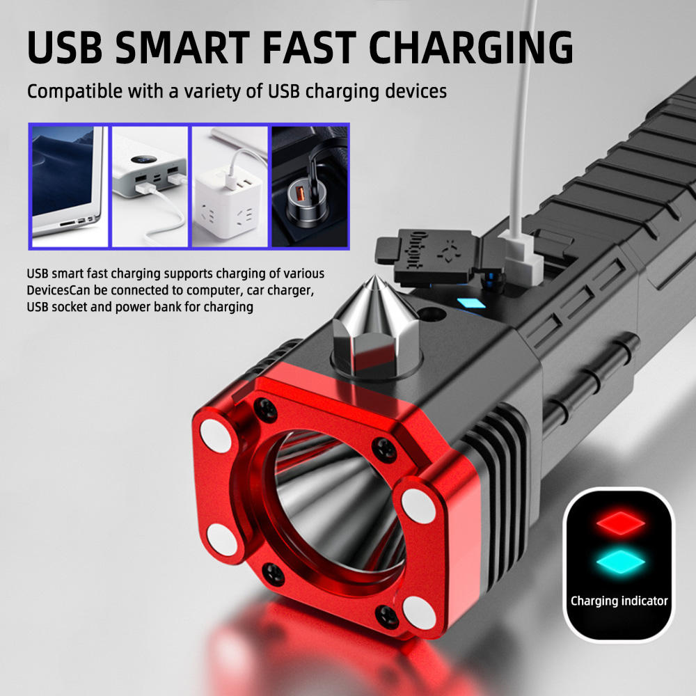 Power bank zoomable Custom Working Light Torch Car Emergency Hammer Led lantern Torch light Flashlights